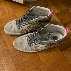 Golden Goose Women's Glitter Mid-Rise Sneakers - Gold and White